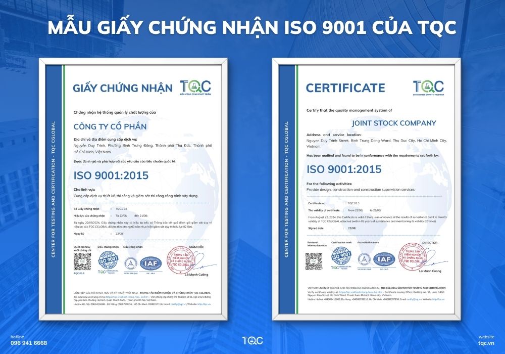 Mẫu chứng nhận iso 9001 mới nhất 