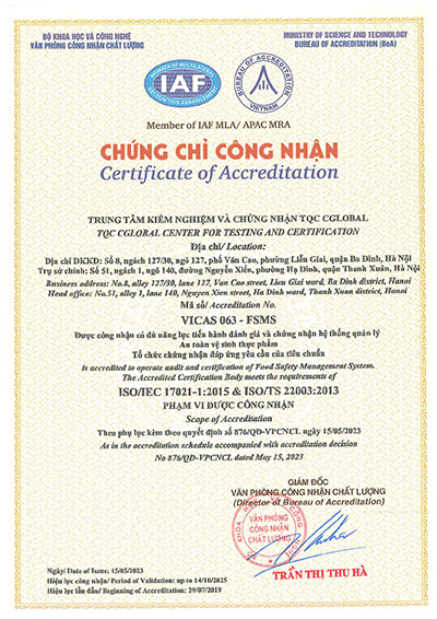 Năng lực chứng nhận HACCP của TQC