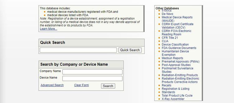 Chức năng Quick Search kiểm tra mã FDA