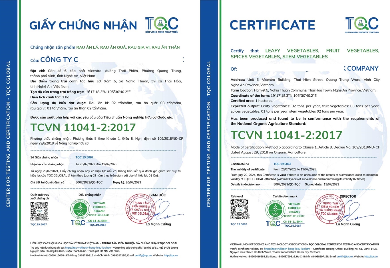 Chứng nhận hữu cơ trồng trọt cho rau củ quả, trái cây