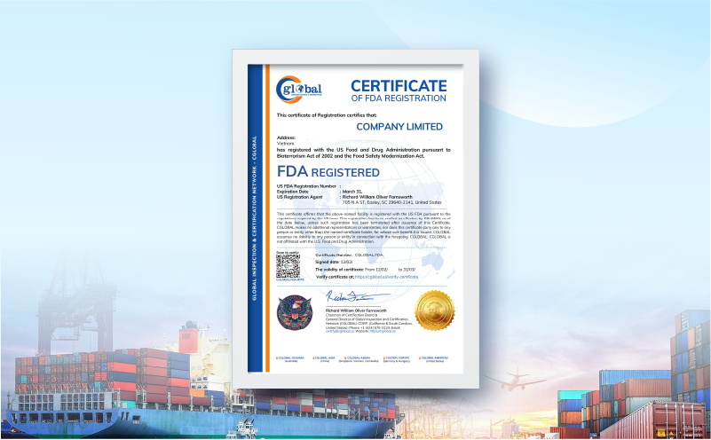 Mẫu chứng chỉ FDA