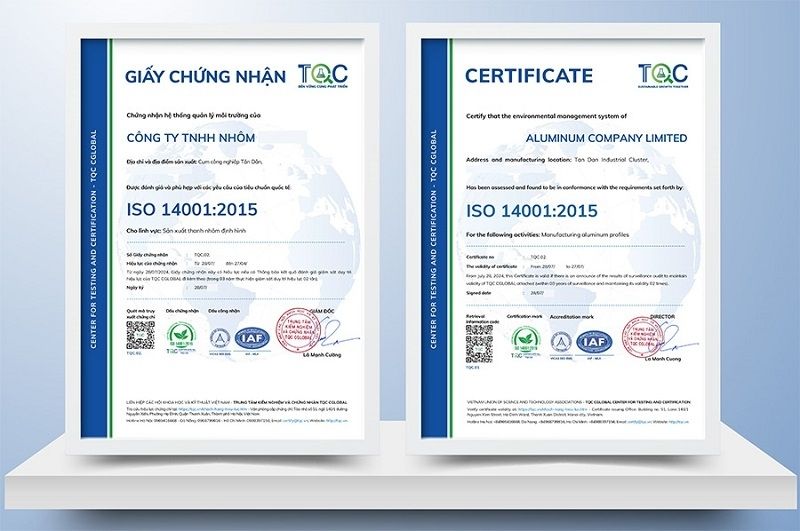 Mẫu chứng nhận iso 14001
