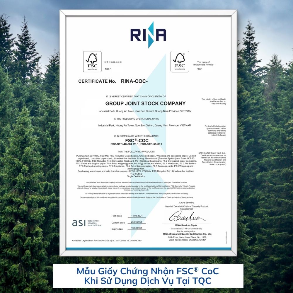 Mẫu giấy chứng nhận FSC® CoC khi sử dụng dịch vụ tại TQC